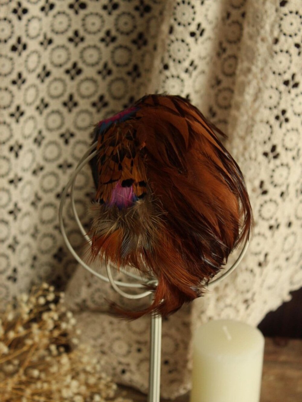 Vintage 1950s Half Hat, Pheasant Feather Juliet Cap,  Millinery - Picture 3 of 11